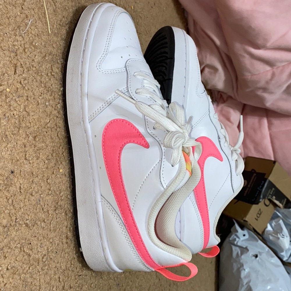 Nike Air Force pink logo white shoes